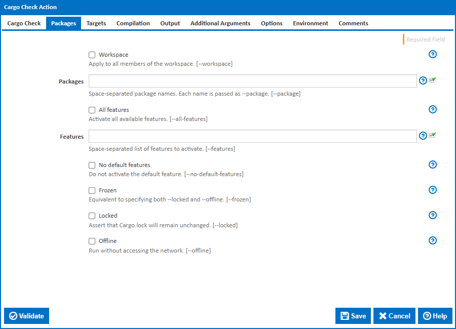 Cargo Check action - Packages tab