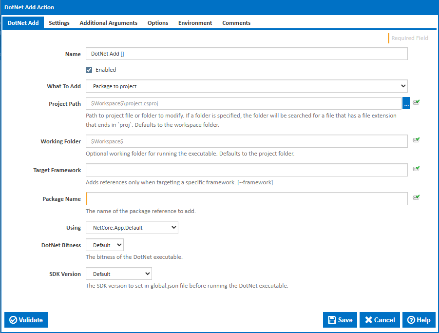 DotNet Add action main tab
