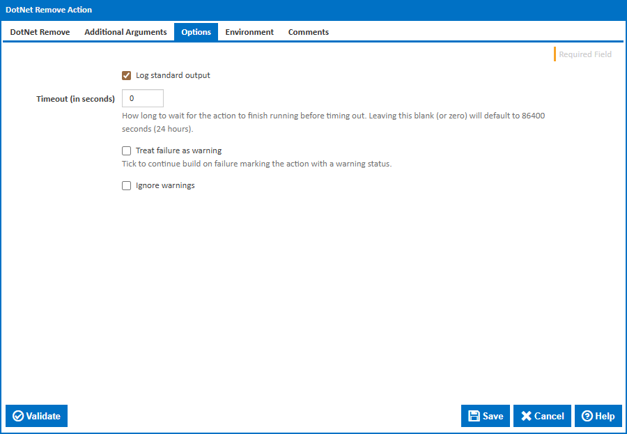 DotNet Remove action options tab