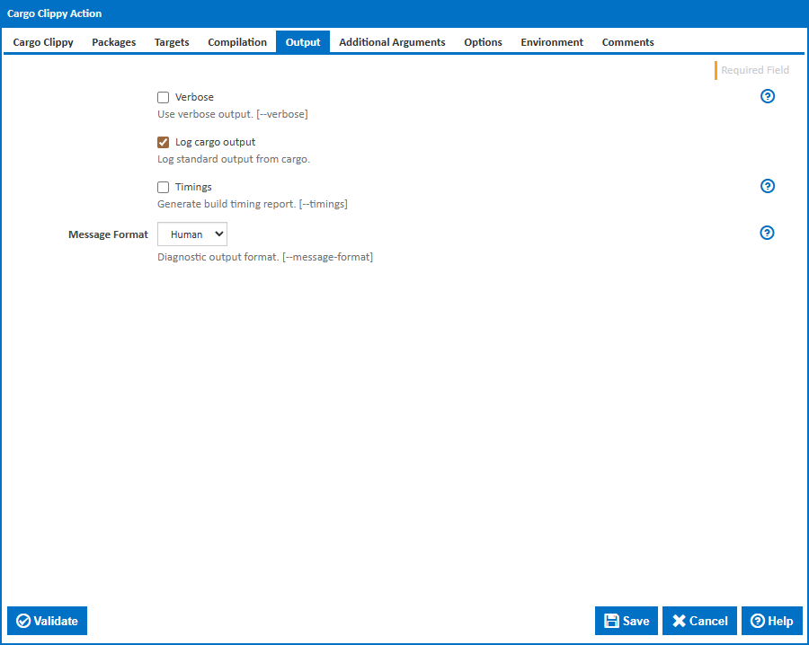 Cargo Clippy action - Output tab