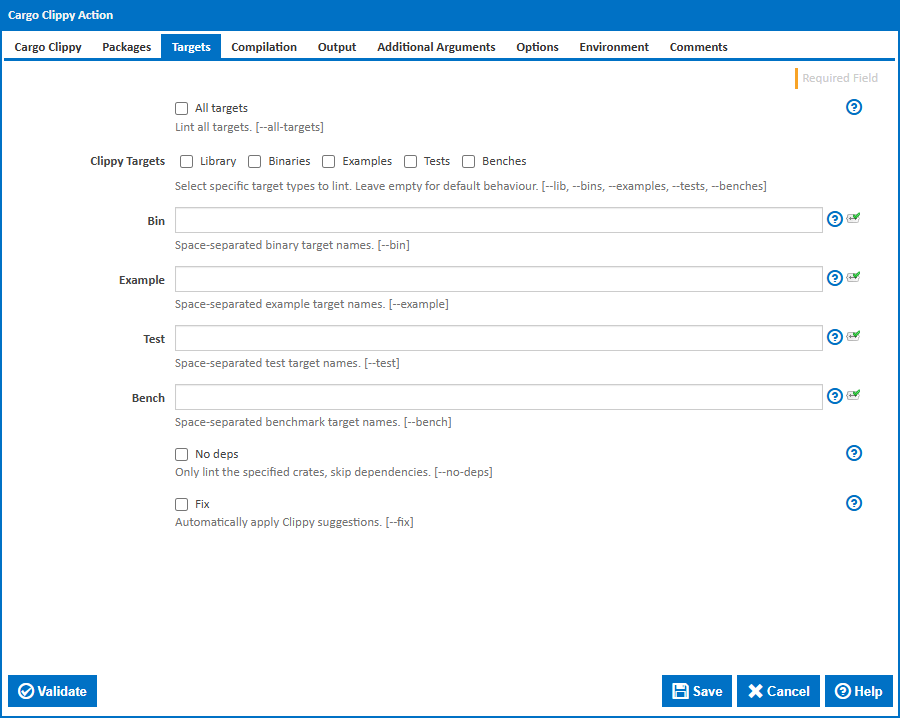 Cargo Clippy action - Targets tab