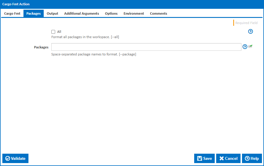 Cargo Fmt action - Packages tab