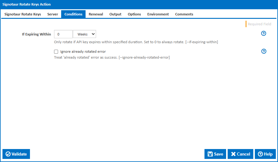 Signotaur Rotate Keys action - Conditions tab