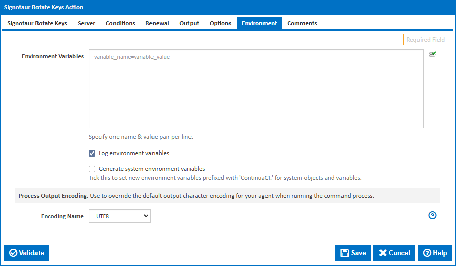 Signotaur Rotate Keys action - Environment tab