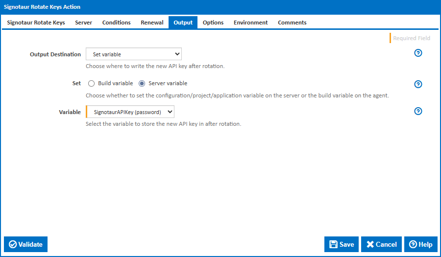 Signotaur Rotate Keys action - Output tab