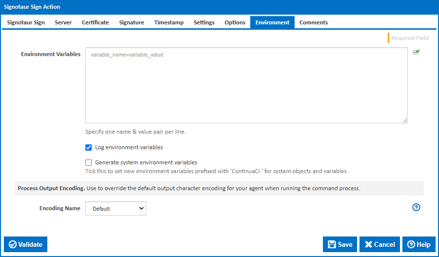 Signotaur Sign action - Environment tab