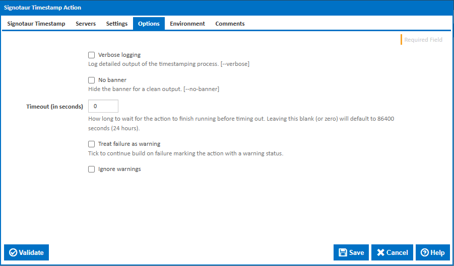 Signotaur Timestamp action - Options tab