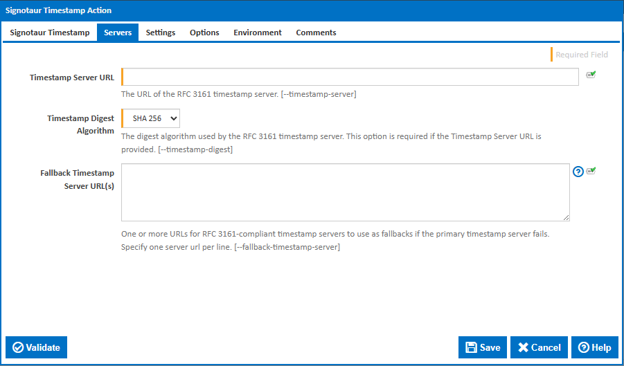 Signotaur Timestamp action - Servers tab