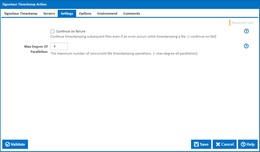 Signotaur Timestamp action - Settings tab