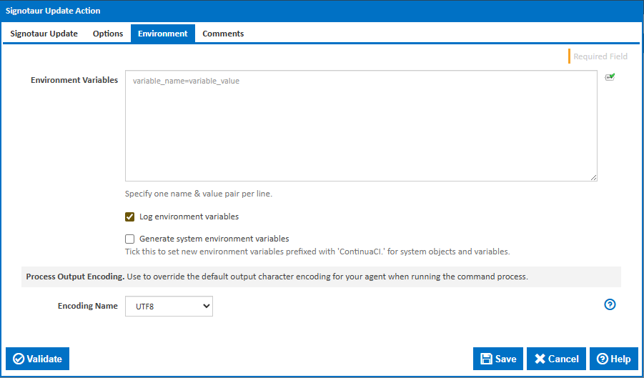 Signotaur Update action - Environment tab