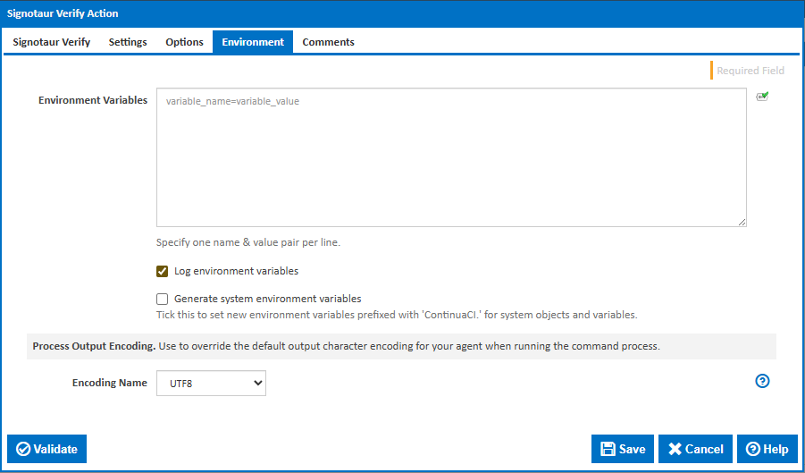 Signotaur Verify action - Environment tab