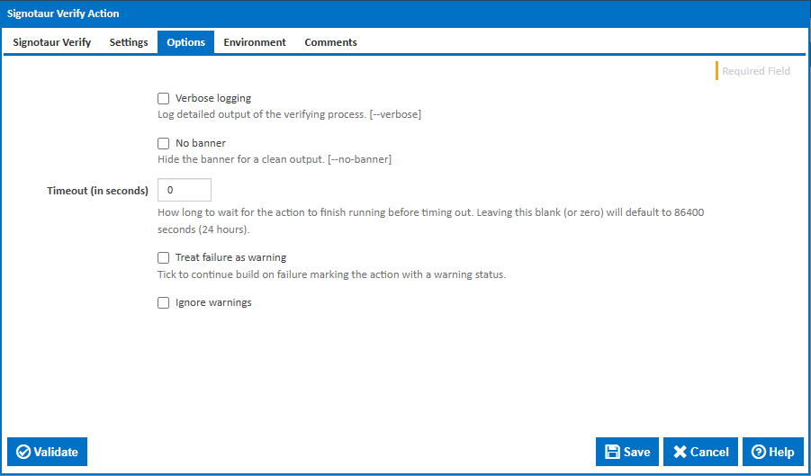 Signotaur Verify action - Options tab