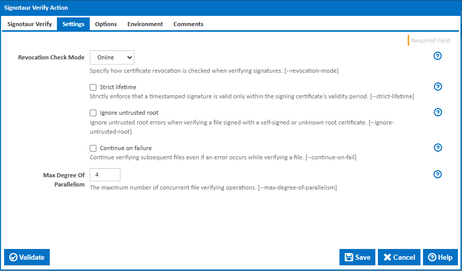 Signotaur Verify action - Settings tab
