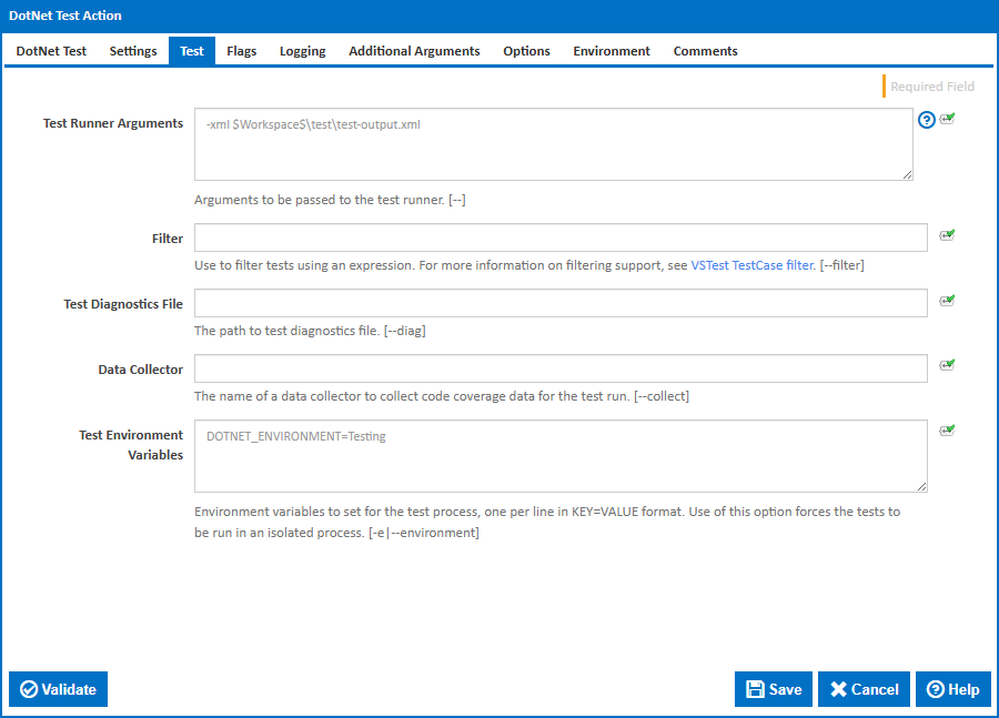 DotNet Test action test tab