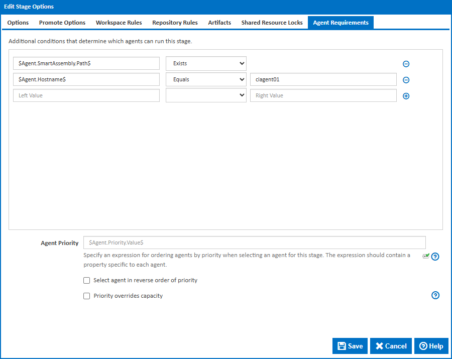 Agent Requirements dialog