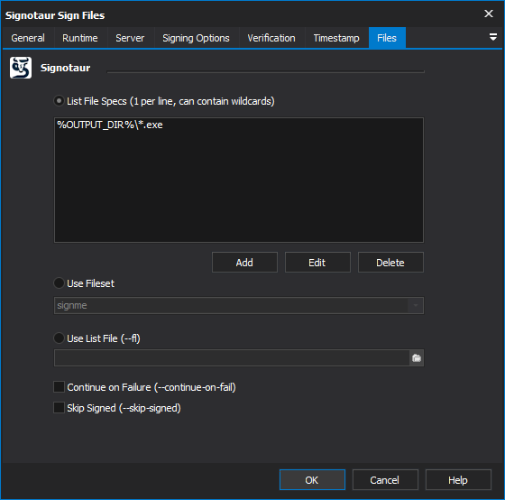 Signotaur Sign action - files tab