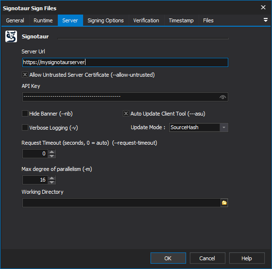 Signotaur Sign action - Server tab