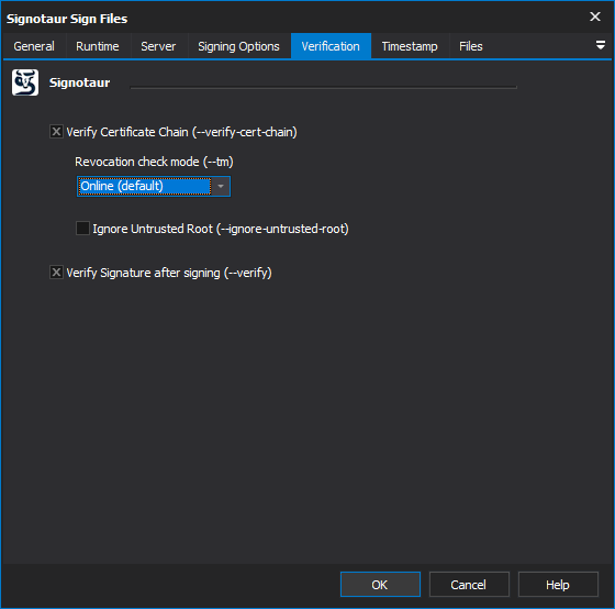 Signotaur Sign action - Verification tab