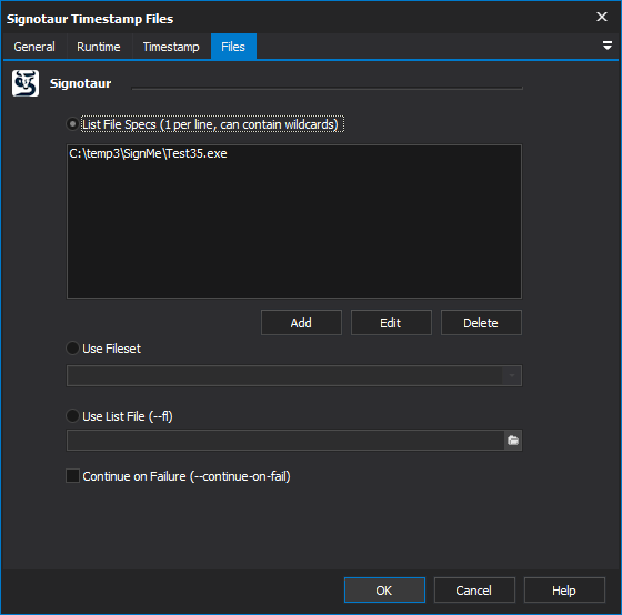Signotaur Timestamp action - files tab