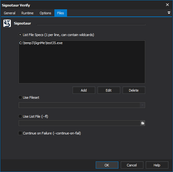 Signotaur Verify action - Files tab