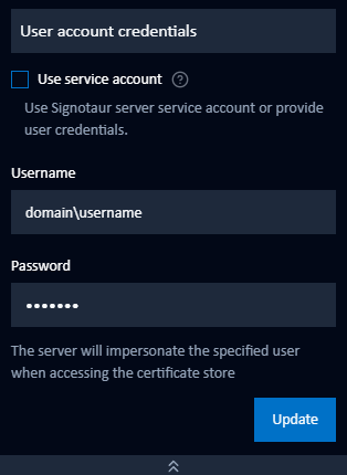 Add Store Certificate dialog - user selection