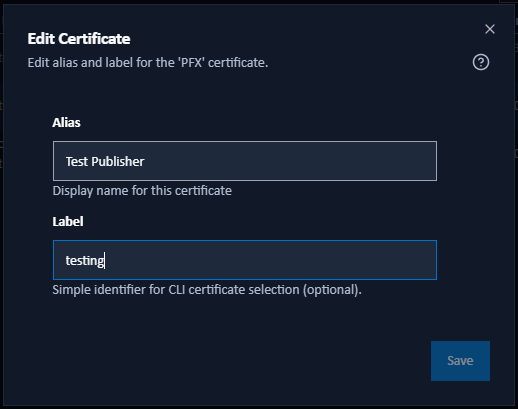 Edit Certificate dialog