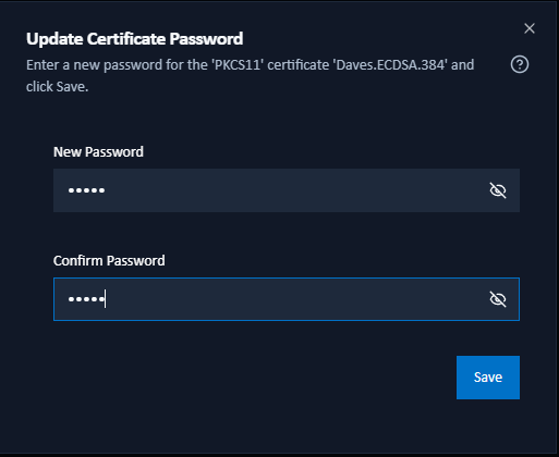 Update Certificate Password dialog