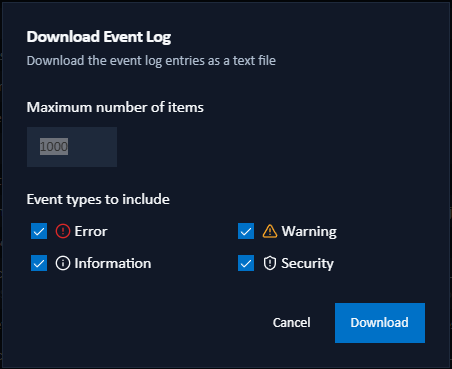 download event log dialog