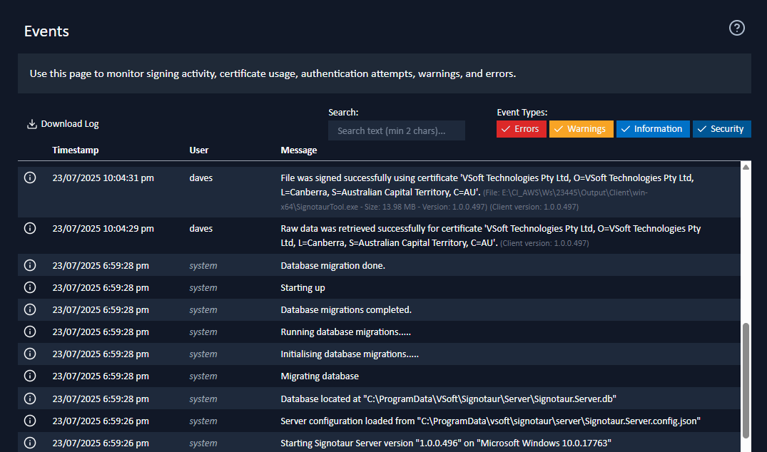 events page