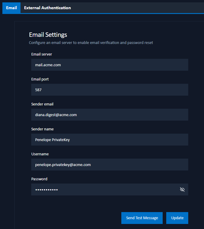 email settings tab