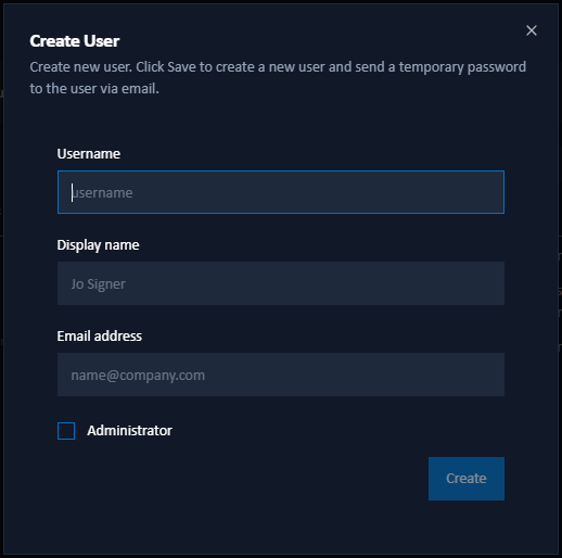 Add new user dialog