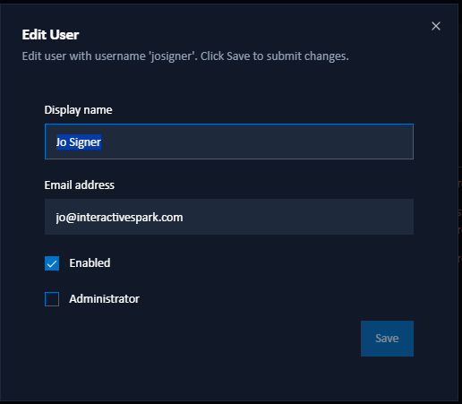 Edit user dialog