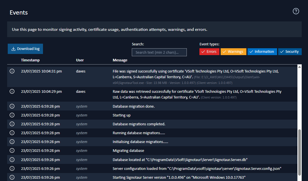 events page