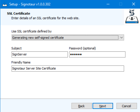 Setup: Certificate Selection