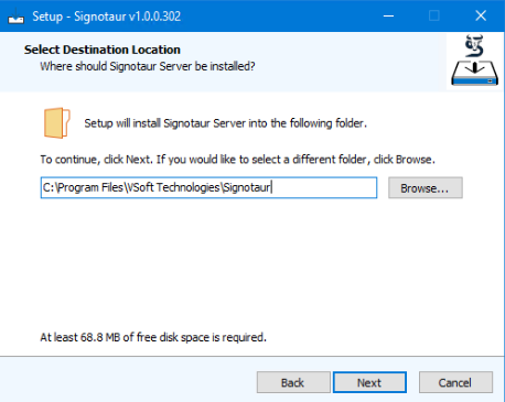 Setup: Select Destination Location