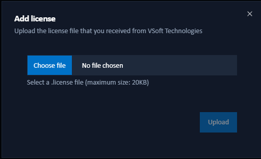 Add licence dialog