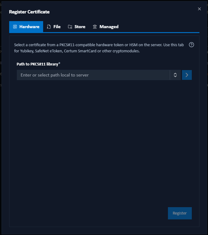 Add a certificate dialog
