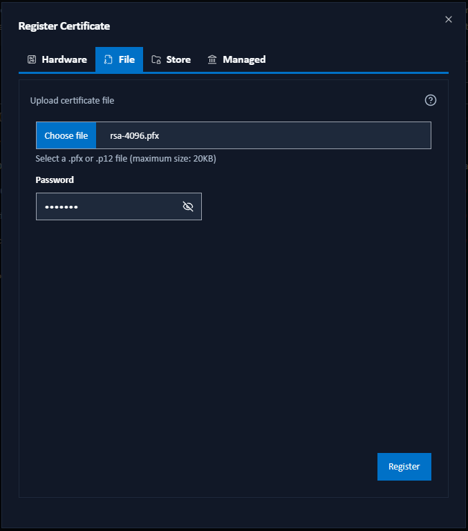 Add Certificate: File tab