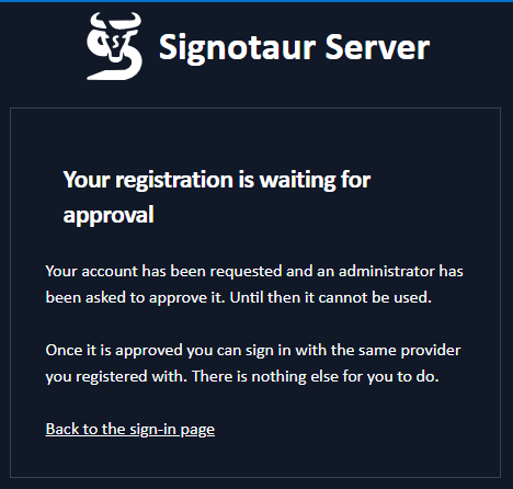 Registration waiting for approval