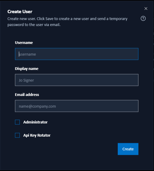 Add new user dialog