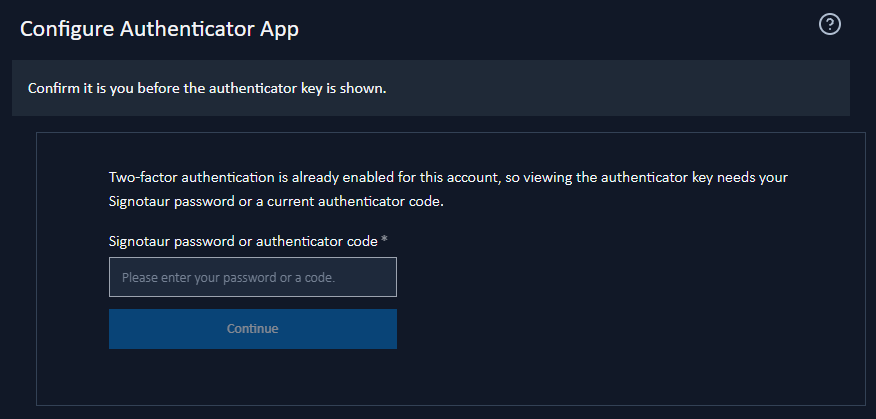 Confirm your identity before the authenticator key is shown