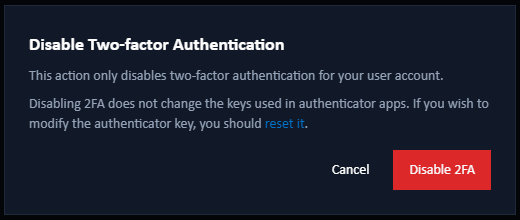 disable 2FA dialog
