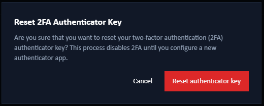 reset authenticator key dialog
