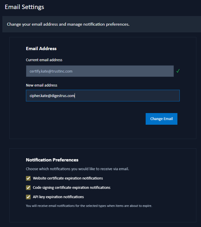 change email page